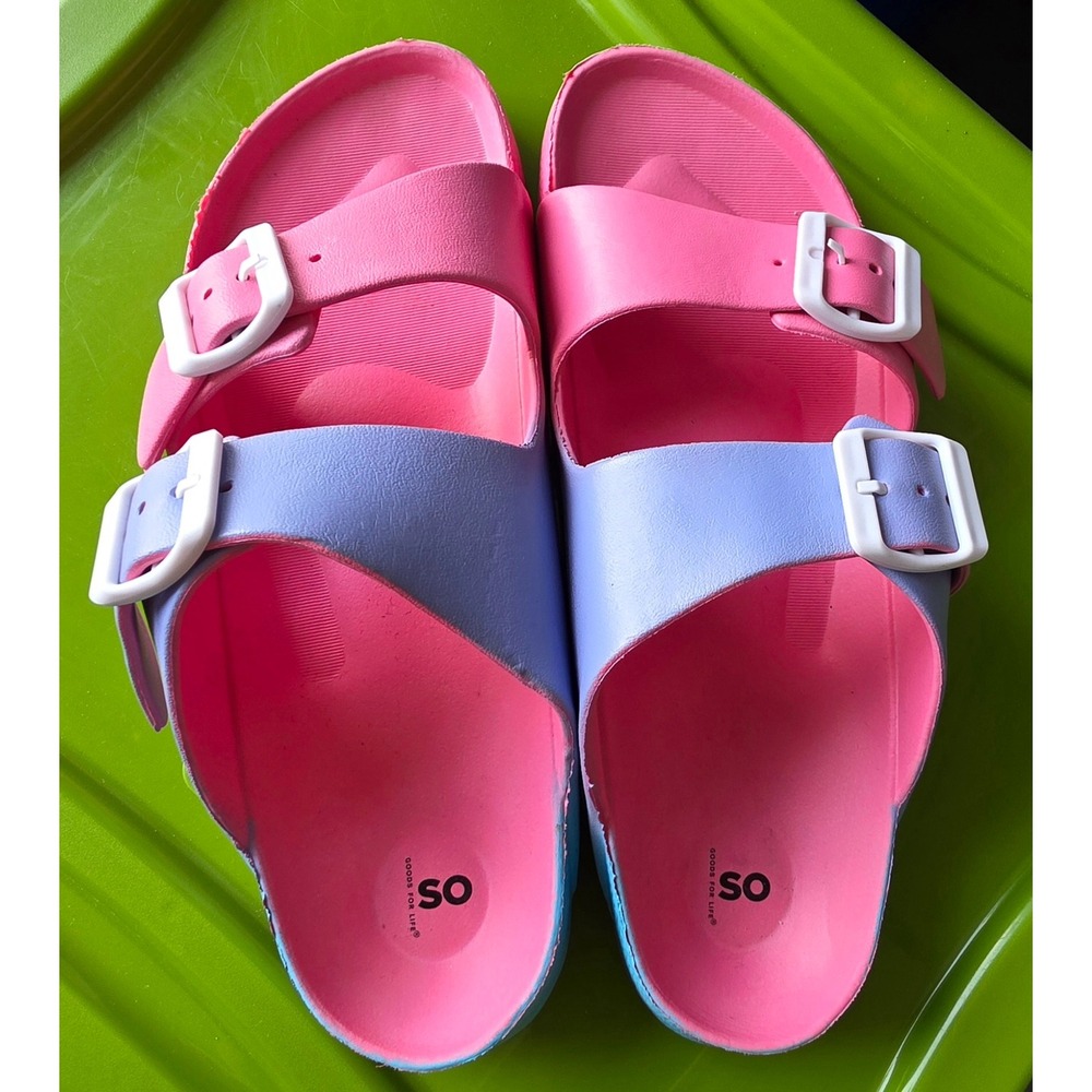 SO Goods For Life Pink Purple Ombre EVA Double Strap Slide Sandals Womens 10